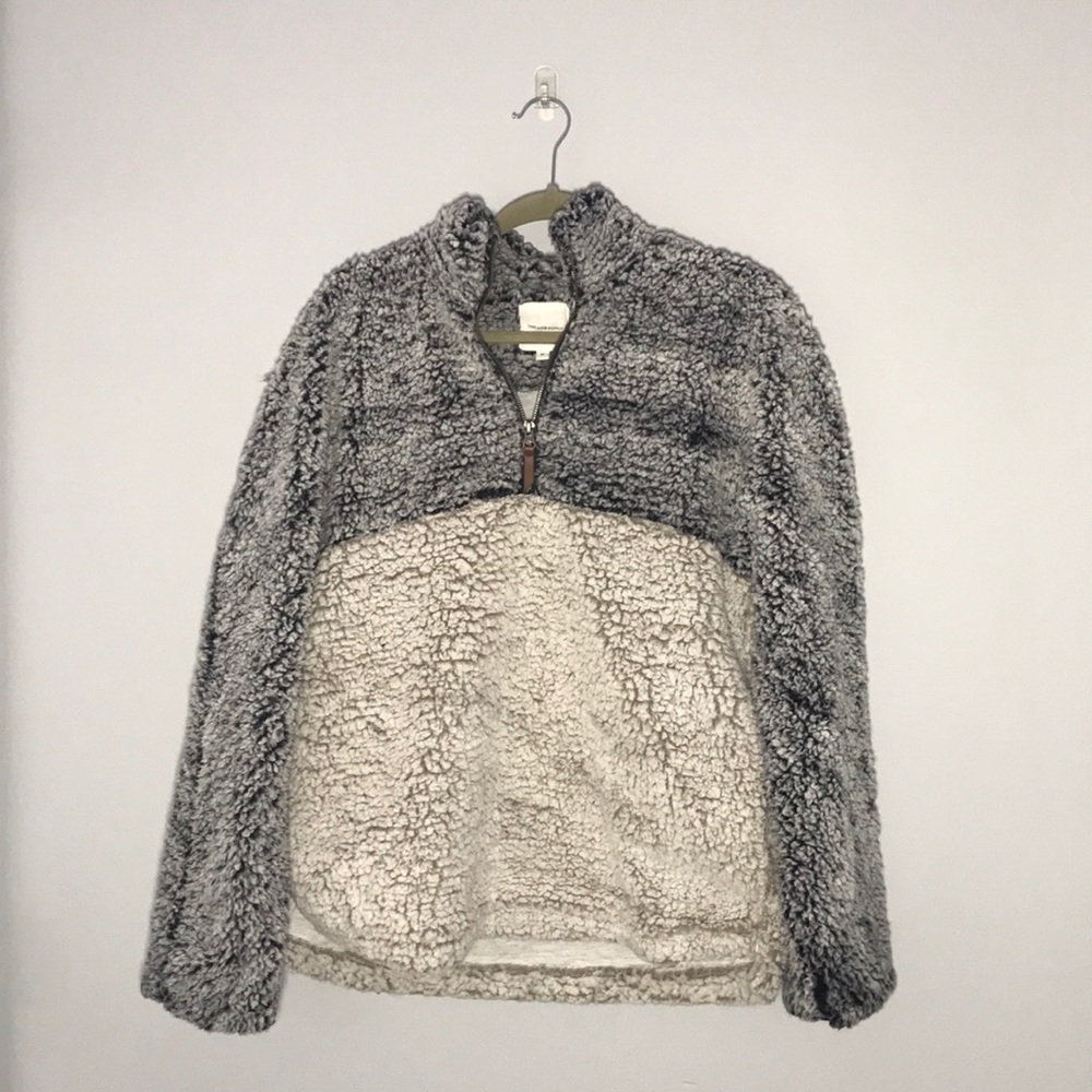 blue and grey teddy bear quarter zip jacket
